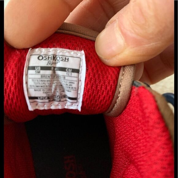 OshKosh dark blue/brown, grey back trim, laced unisex baby booties, brand new,5M - Picture 5 of 7